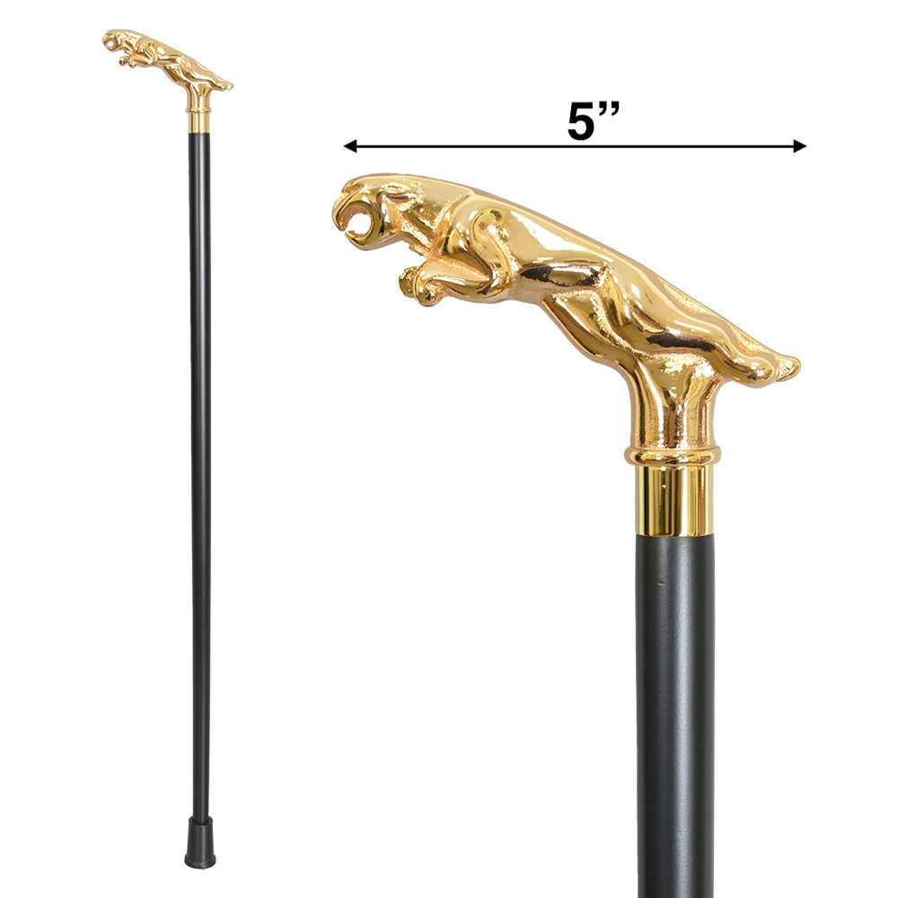 40115G Gold Cheetah Brass Walking Stick - Click Image to Close