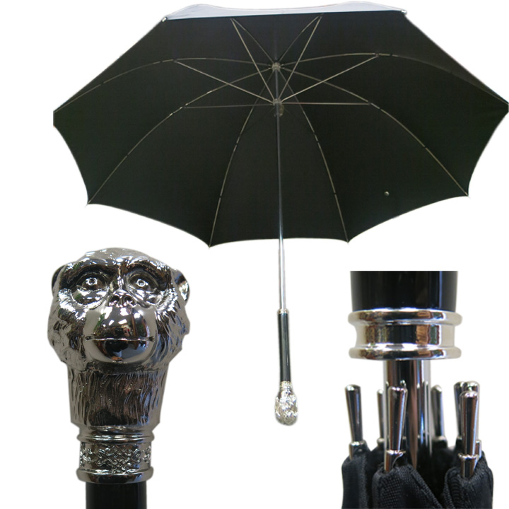 9508 Silver Monkey Handle Umbrella - Click Image to Close
