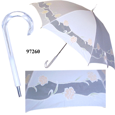 97260 IVORY UMBRELLA WITH HAND-STITCHED YELLOW FLOWER